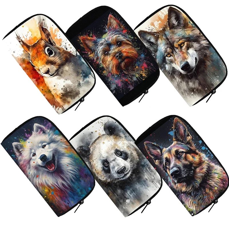Simpatico Animale Pittura Ad Acquerello Portafoglio Dalmata Yorkshire Terrier Money Bags Lupo Porta Carte Di Credito Porta Telefono Borse Lunghe Regal