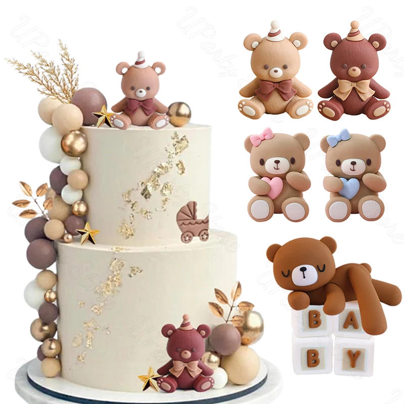 Brown Bear Cake Toppers Buon Compleanno Boho Brown Baby Cubes Bear Cake Topper Per Compleanno Baby Shower Party Cake Deocrations