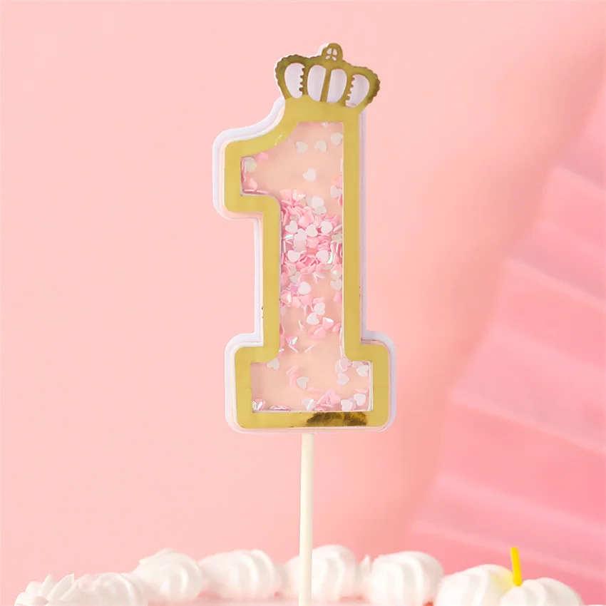 Shining Paillettes Blue Happy Birthday Number Insert For Kids Adult Girls Birthday Party Crown Not Candles Cake Decoration