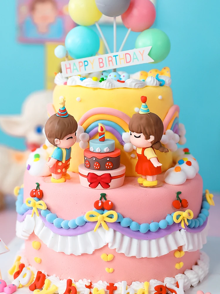 Bake Cake Decoration Gender Reveal Cartoon Figure Boy Girl Ornaments Happy Birthday Wishes Cake Toppers Children'S Day Decoring