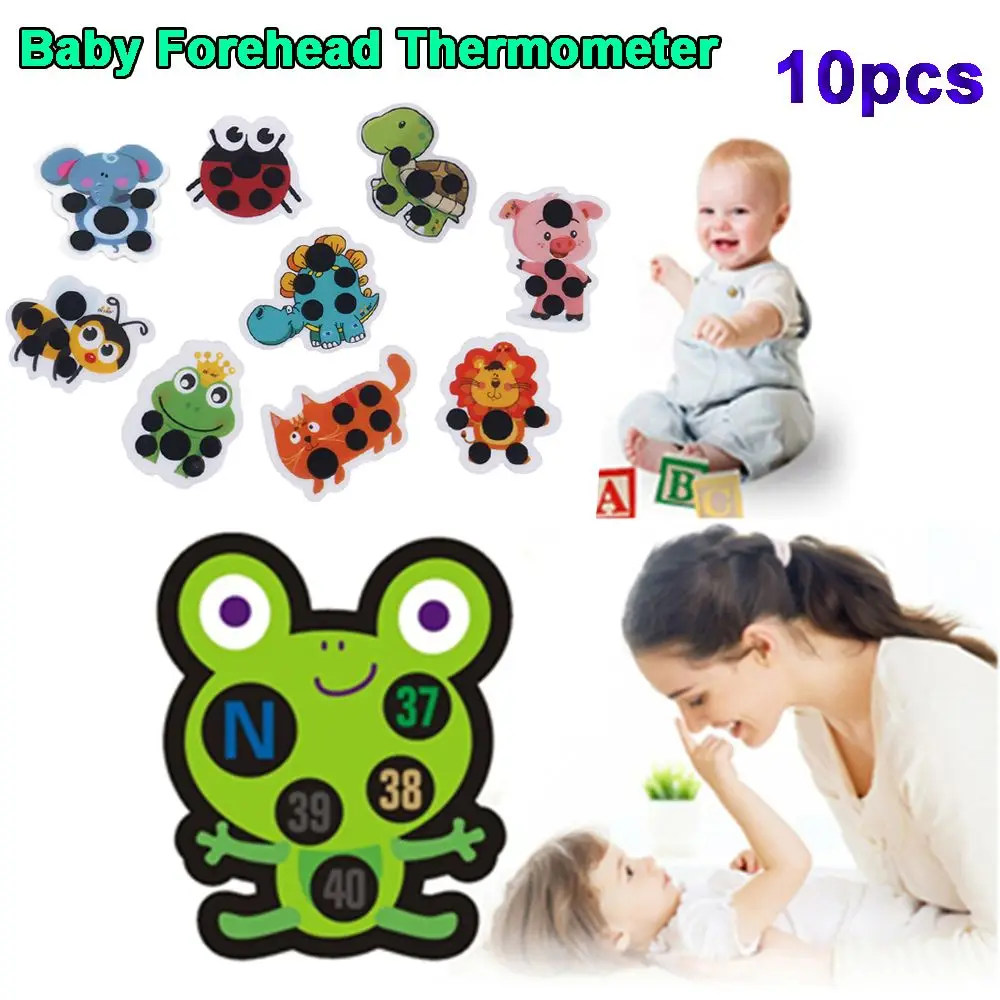 10Pcs Baby Care Cute Cartoon Animal Fever Detection Adesivo Frontale Termometro Per Test Di Temperatura