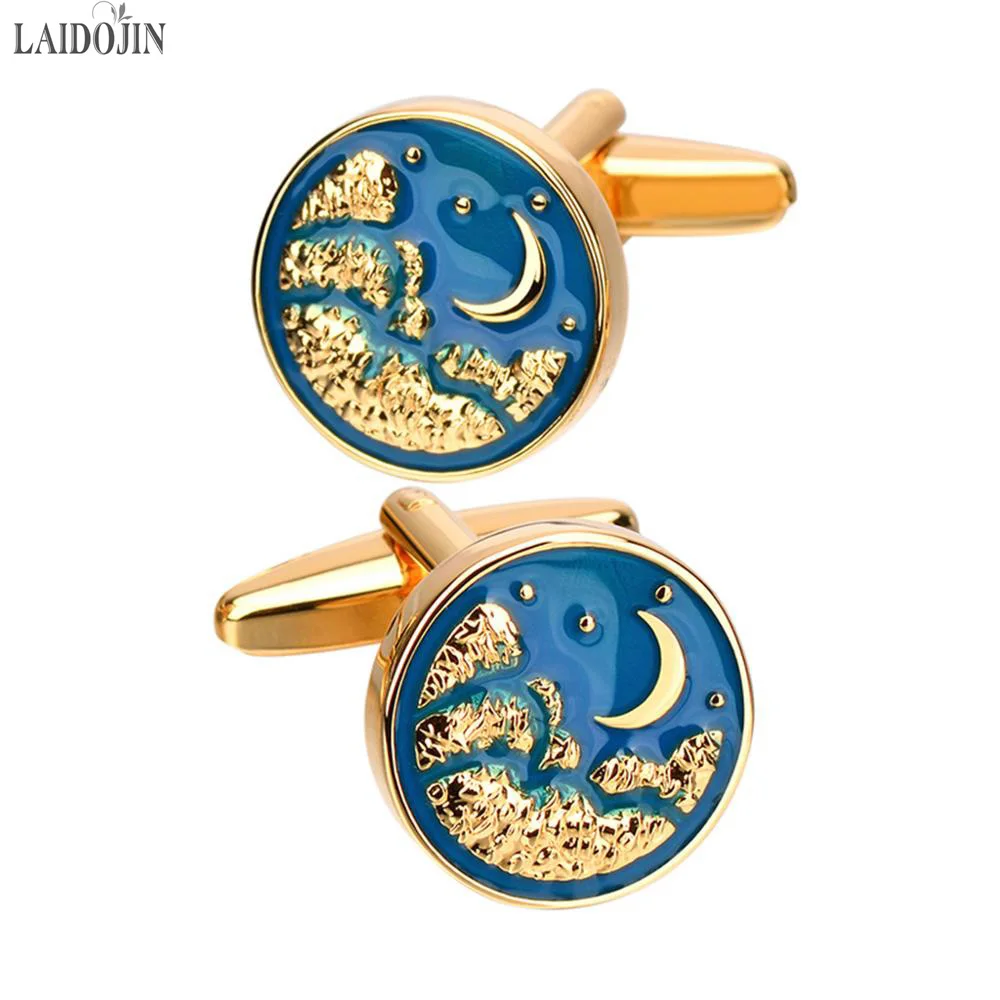 Gemelli Laidojin Night Starry Sky Per Camicia Da Uomo Bottoni Da Polso Con Gemelli In Smalto Blu Design Nuovissimo