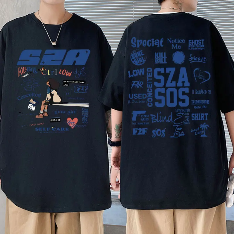 Rapper Sza Sos Album T Shirt Sza Tour 2023 T-Shirt Uomo Donna Hip Hop Rap Tees Oversize S.Z. A T-Shirt Con Stampa Da Concerto Streetwear