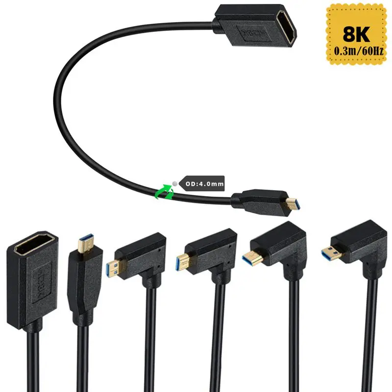 8K 60Hz Micro Hdmi Compatibile Con Hdmi Compatibile Mother Pole Thin Wire Od4.0 Micro Camera Flat Panel To Tv Cable