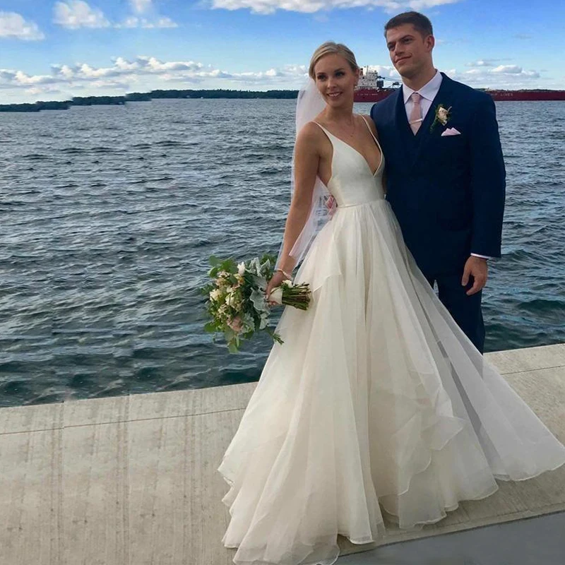 Scollo A V Beach Wedding Dress 2022 A Line Boho Vestidos De Noiva Plus Size For Per Le Donne Backless Vestito Da Sposa