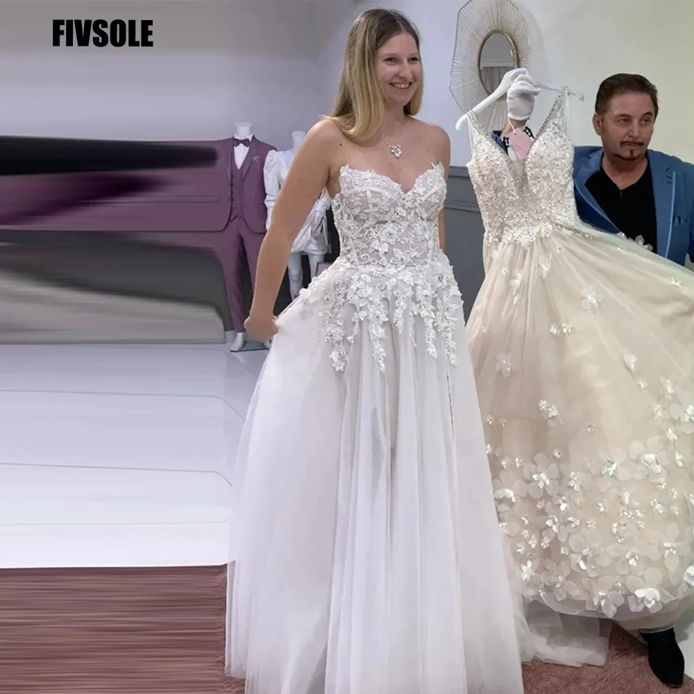 Fivsole Splendido Abito Da Sposa In Tulle 2022 Sweetheart Abiti Da Sposa Senza Maniche Appliques Abiti Da Sposa Da Spiaggia Vestito Da Sposa