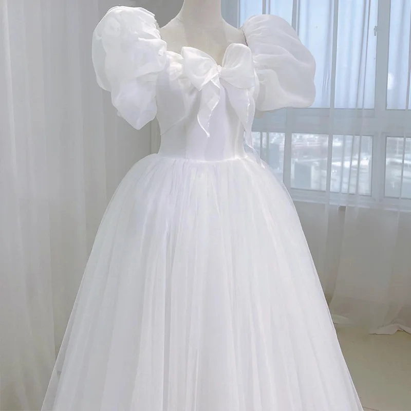 2023 New Princess Abito Da Sposa Vintage Maniche A Sbuffo Sukienka Na Wesele Con Fiocco Dolce Semplice Lungo Vestito Da Sposa Plus Size