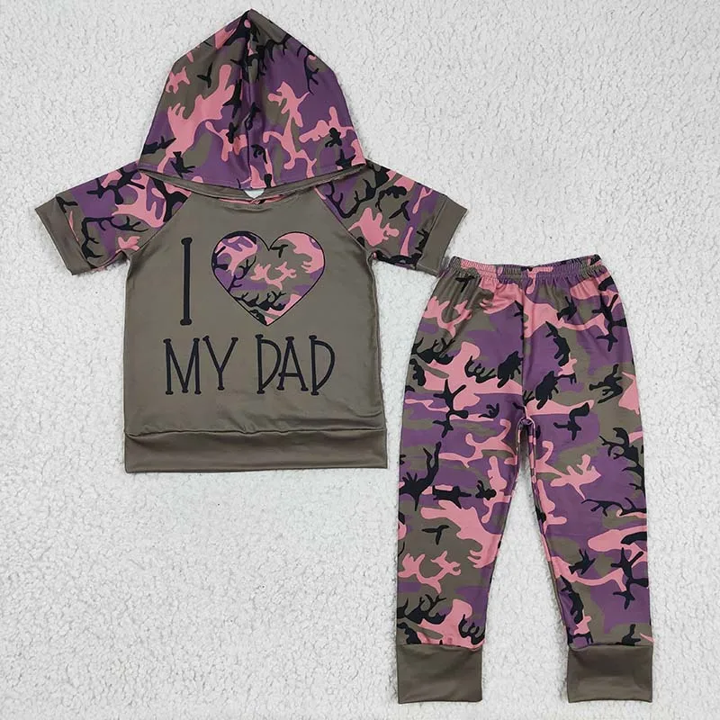 Toddler I Love My Dad Baby Boy Clothes Camicia A Maniche Corte Camo Pants Wholesale Father'S Day Outfit Toddler Children Hoodie Set