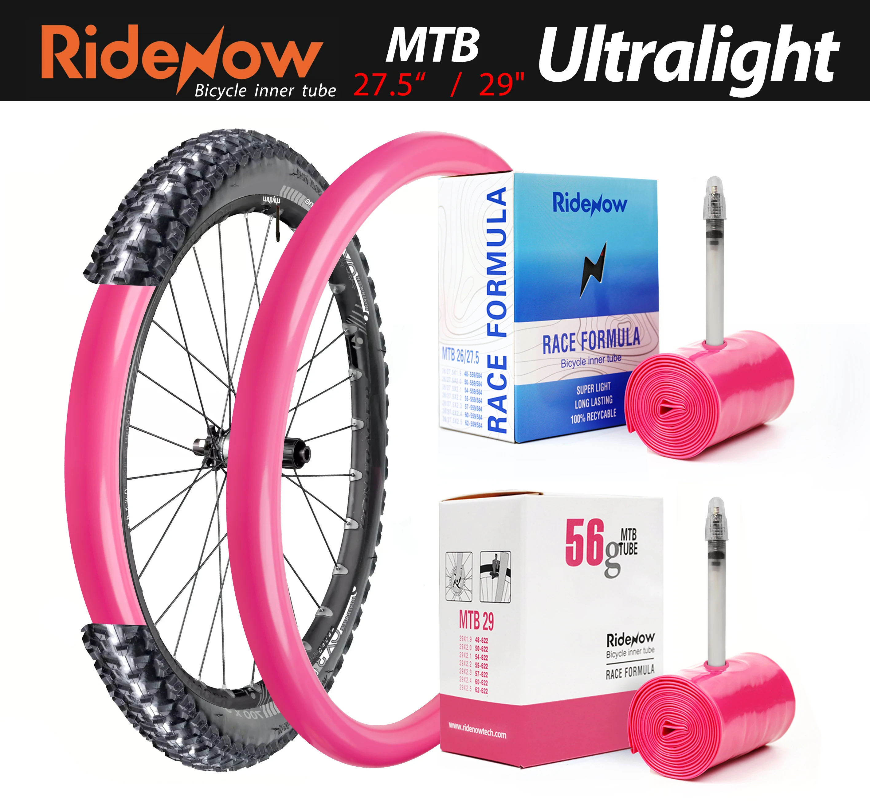 Ridenow Ultralight Mtb Bike Inner Tube26 27.5 29 Pollici Gravel Road Bicycle 700C X 40 Tpu Materiale Pneumatico Valvola Francese Super Light
