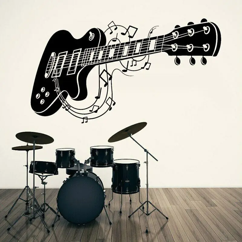 Note Per Chitarra Negozio Di Musica Adesivi Murali Per Strumenti Musicali Vinile Interni Decorazione Per La Casa Adolescenti Camera Da Letto Decalcoma