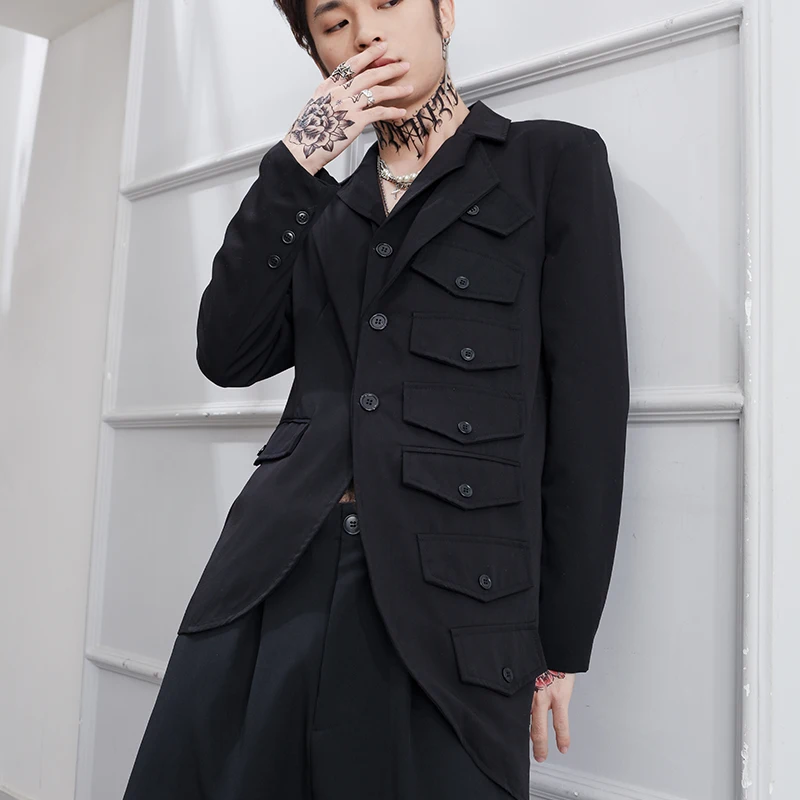 Spring New Blazers Men Suits Yamamoto Jacket Splicing Slim Irregular Asymmetric Overcoat 2022 Summer Male Personality Outerwear