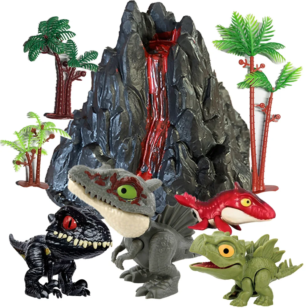 Volcano Mini Dinosauri Playset Con Figure Giurassiche Mist Spouting Volcano World Birthday Cake Topper Cupcake Toys Regalo Per Bambini