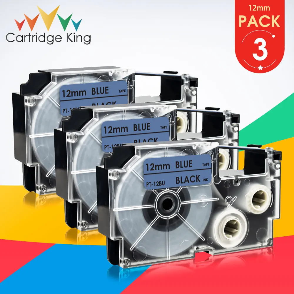 3Pk Per Casio Xr-12Bu Nastro Per Etichette 1/2 "12Mm Nero Su Blu Sostituzioni Per Casio Kl-60L Kl-100 Kl-200 Kl-100E Etichettatrice