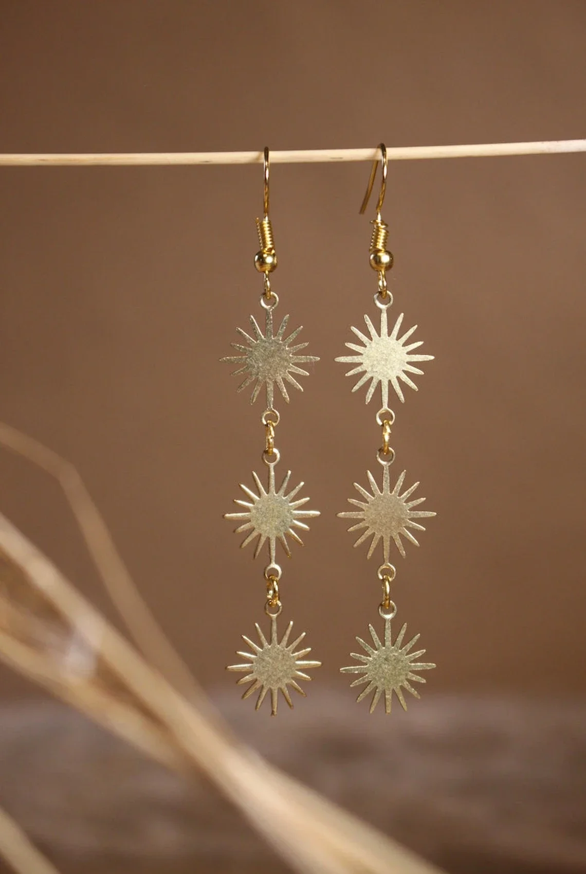 Orecchini Da Sole, Gioielli Boho, Gioielli Da Sole, Orecchini Astrologici, Orecchini Da Sole Color Oro, Orecchini Da Sole Color Oro Abbagliante