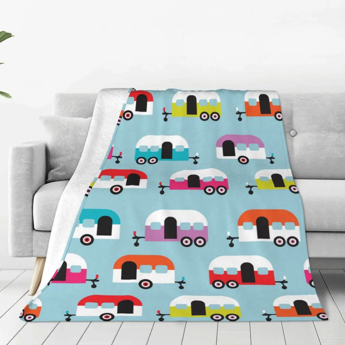 Happy Camp Flanella Coperta Cute Caravan Divertente Coperta Da Tiro Per La Casa 150*125Cm Pezzo Di Tappeto