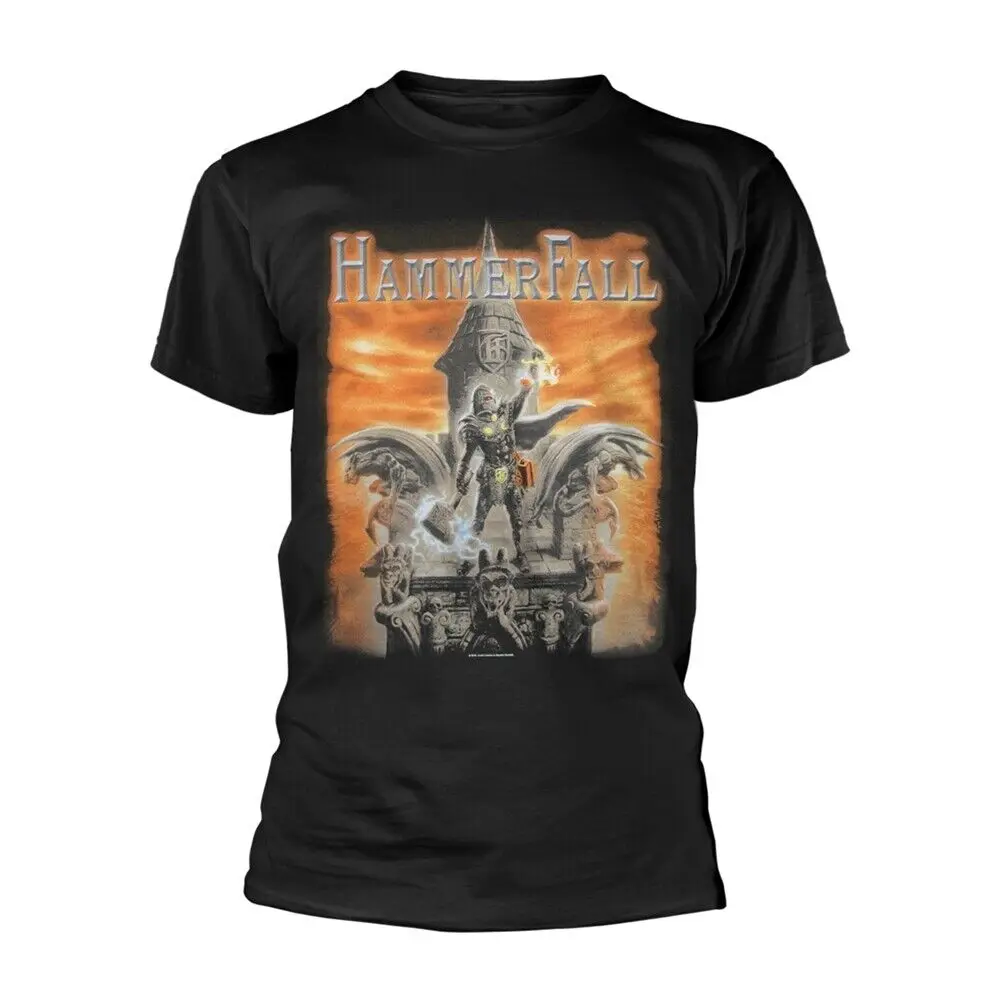Hammerfall-T-Shirt Nera Costruita Per Durare, Stampa Frontale E Posteriore Grande