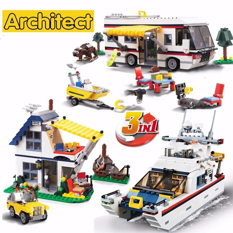 792Pcs 3 In1 Vacanze Getavy Camper Summer Building Blocks Fit 31052 Mattoni Giocattoli Per Bambini
