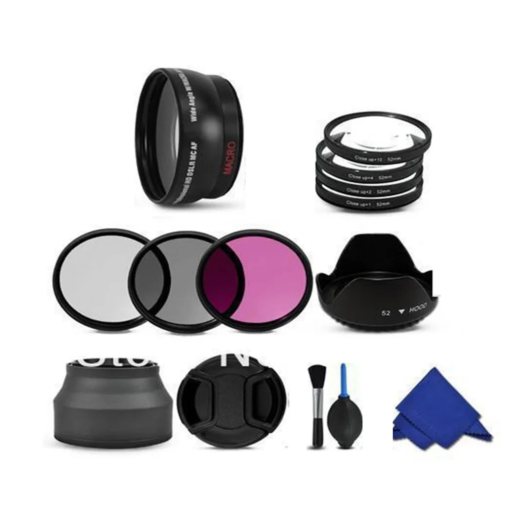 Kit Filtro Obiettivo Macro Grandangolare Da 52Mm Kit Di Pulizia Accessorio Per Canon Nikon Pentax Sony D3100 D5100 D5300