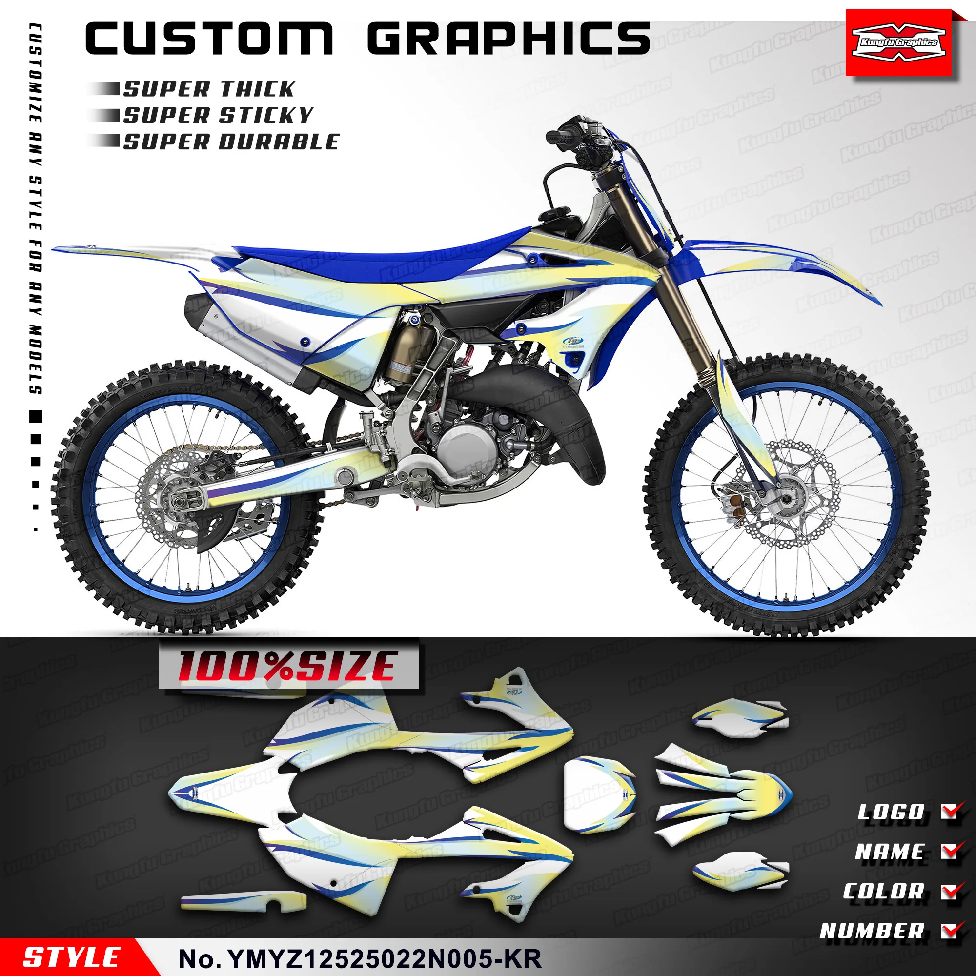 Kungfu Graphics Custom Motocross Sticker Decal Kit Per Yamaha Yz125 Yz250 Yz 125 250 Yz125X Yz250X 2022 2023 2024