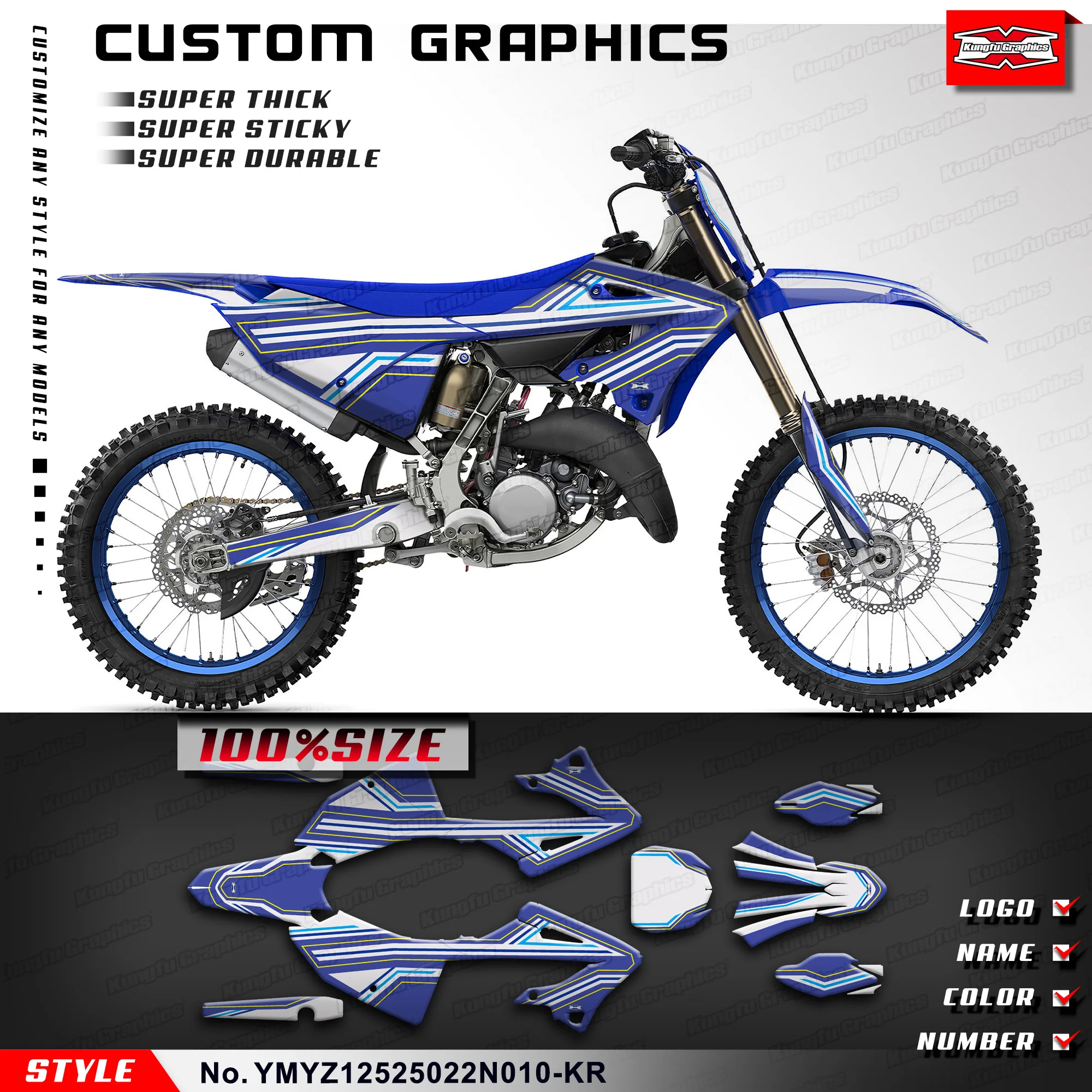 Kungfu Graphics Team Racing Stickers Kit In Vinile Per Yamaha Yz125 Yz250 Yz 125 250 Yz125X Yz250X 2022 2023 2024