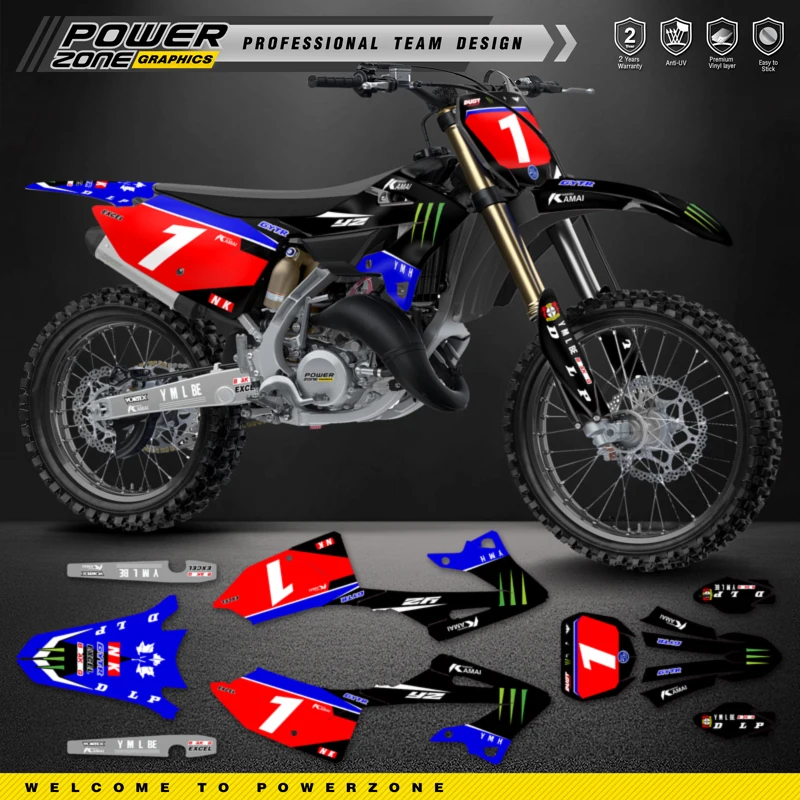 Powerzone Custom Team Graphics Decalcomanie Kit Adesivi Per Yamaha Decal 22-24 Yz 125 250 2022 2023 2024 Adesivi 08