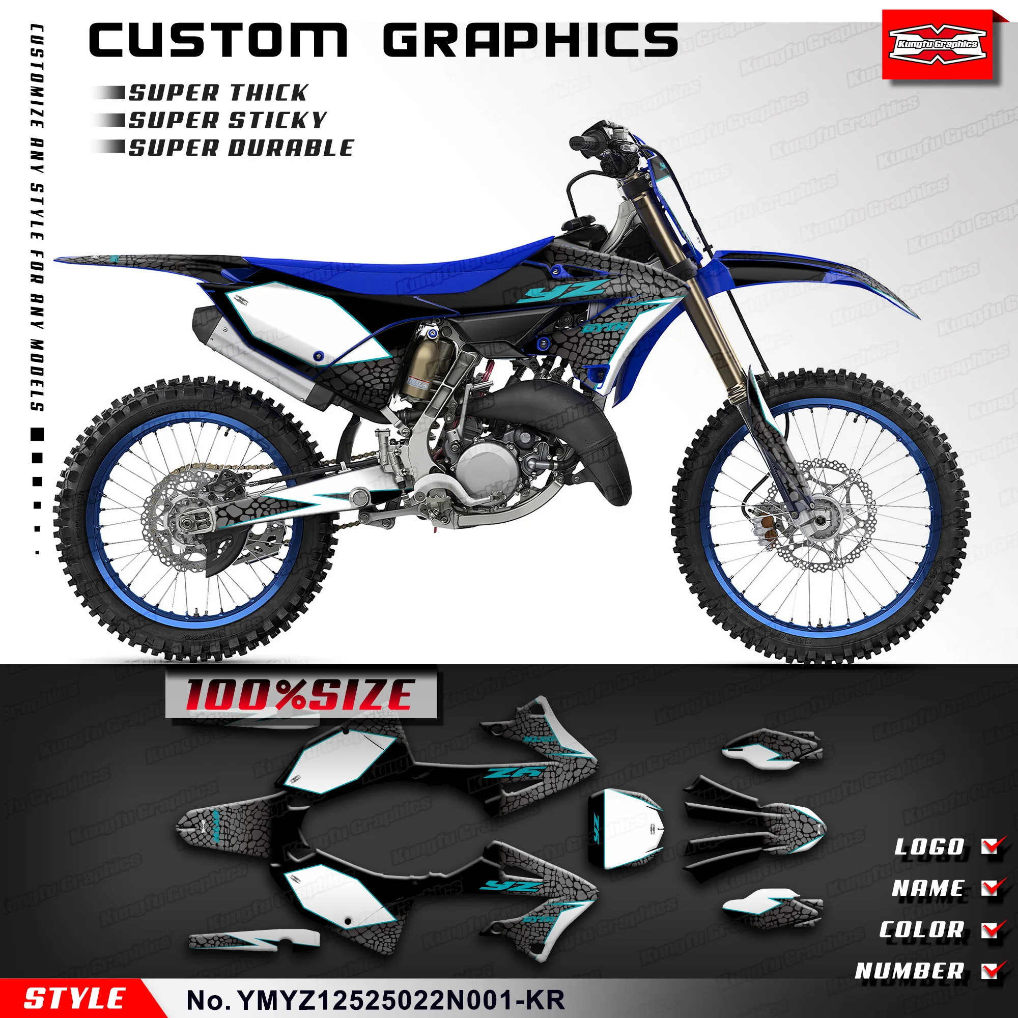 Kungfu Graphics Mx Racing Sticker Custom Vinyl Decal Kit Per Yamaha Yz125 Yz 125 250 Yz125X Yz250X 2022 2023 2024