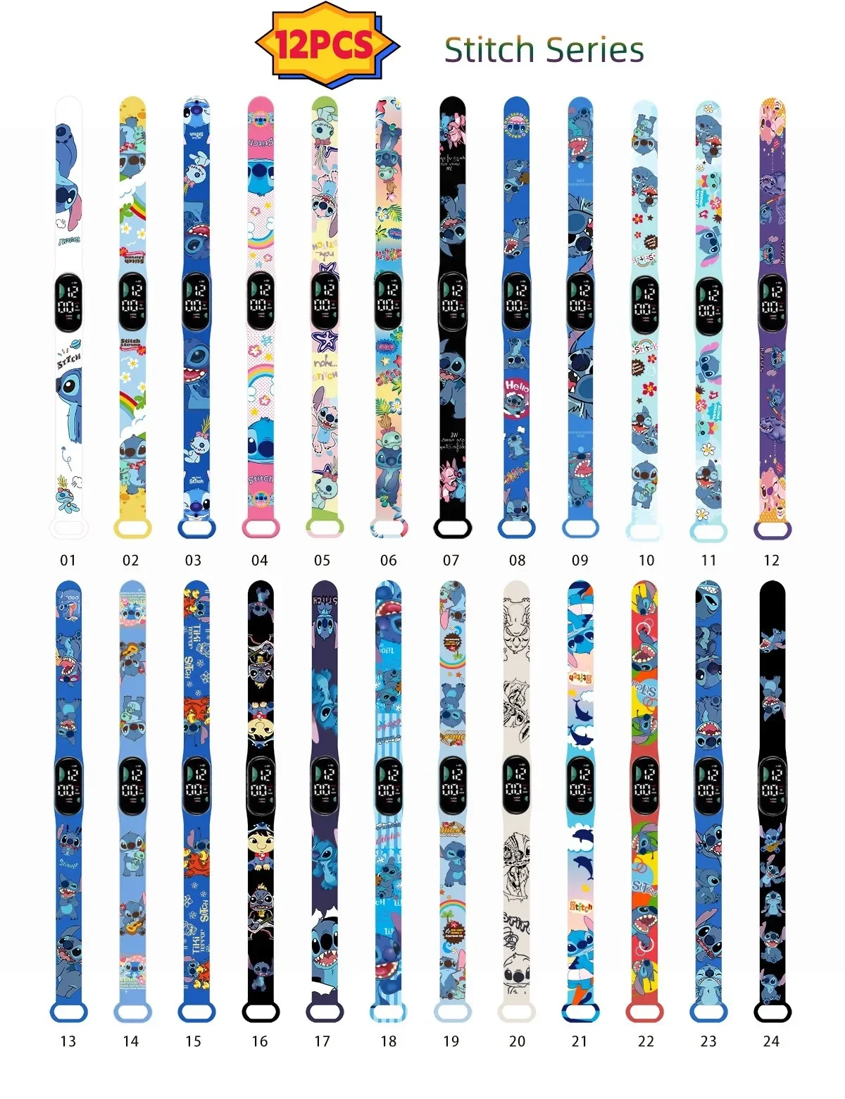 10Pcs Disney Stitch Sonic Digital Watches Anime Figures Led Orologio Luminoso Touch Orologio Sportivo Elettronico Impermeabile Regalo Per Bambini