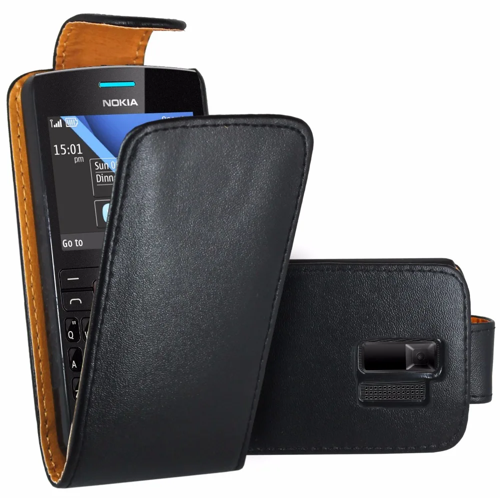 Flip Nero Premium Copertura Della Cassa Del Sacchetto Della Pelle Del Cuoio Per Nokia Asha 205/Nokia Asha 205 Dual Sim