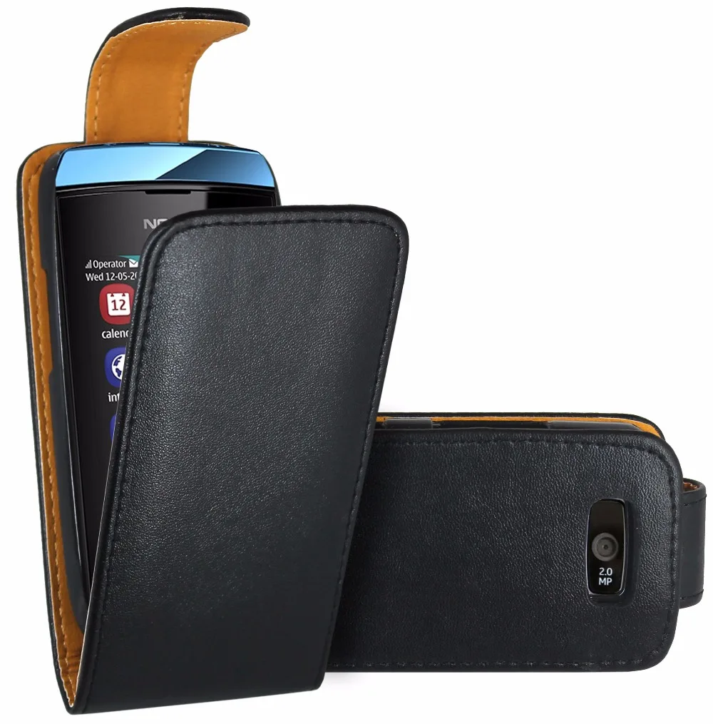 Flip Nero Premium Copertura Della Cassa Del Sacchetto Della Pelle Del Cuoio Per Nokia Asha 306/Nokia Asha 306 Dual Sim