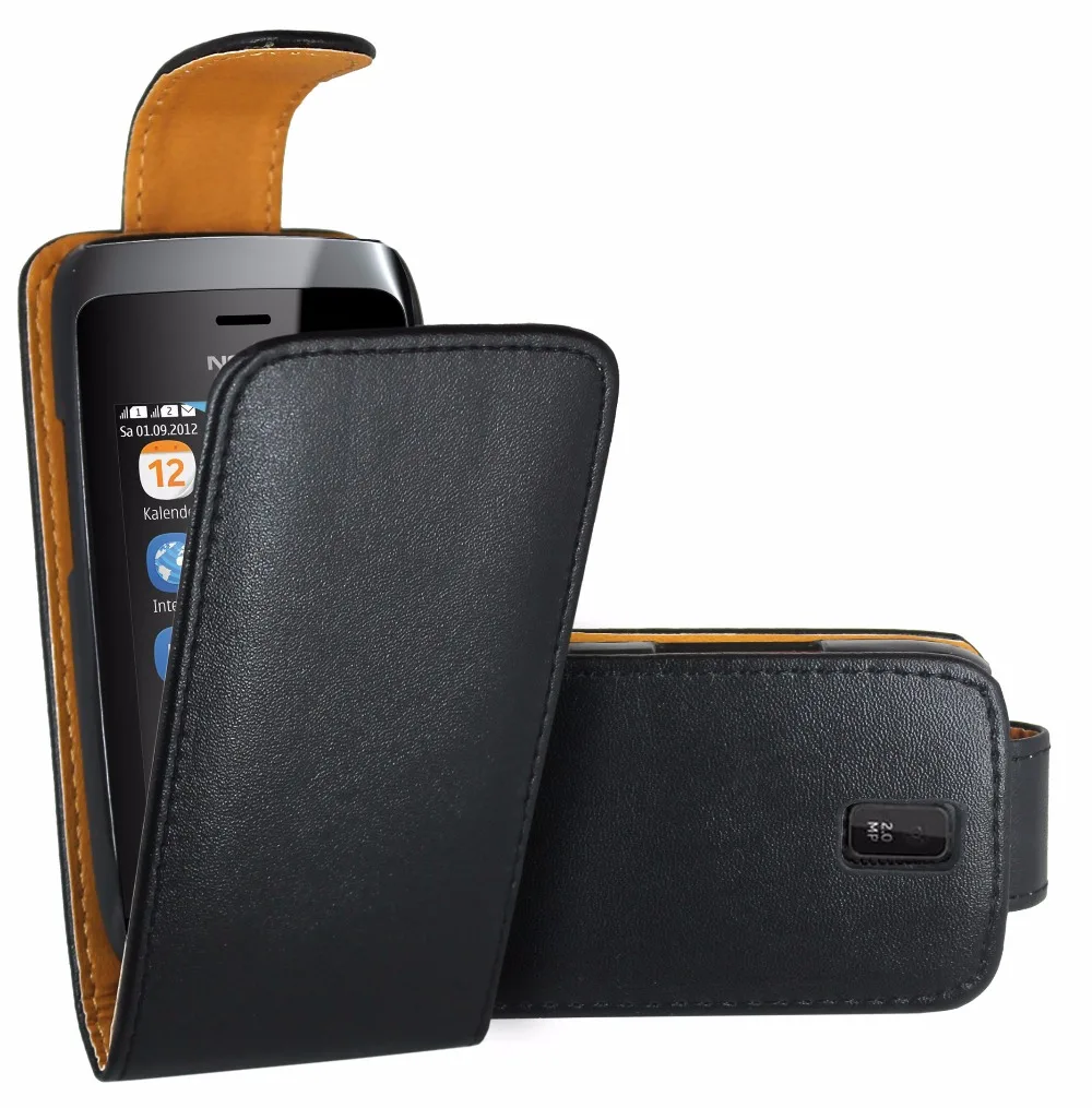 Flip Nero Premium Copertura Della Cassa Del Sacchetto Della Pelle Del Cuoio Per Nokia Asha 308 309/Nokia Asha 308 309 Dual Sim