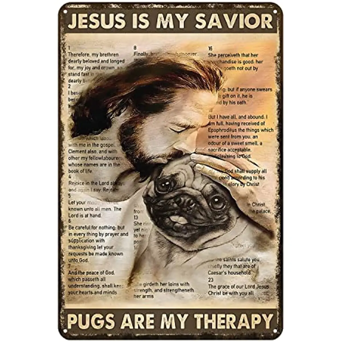 God Is My Saver Pugs Are My Therapy God Pugs Metal Tin Sign Vintage Home Kitchen Garage Bar Cave Wall Nostalgic Decor Rustico