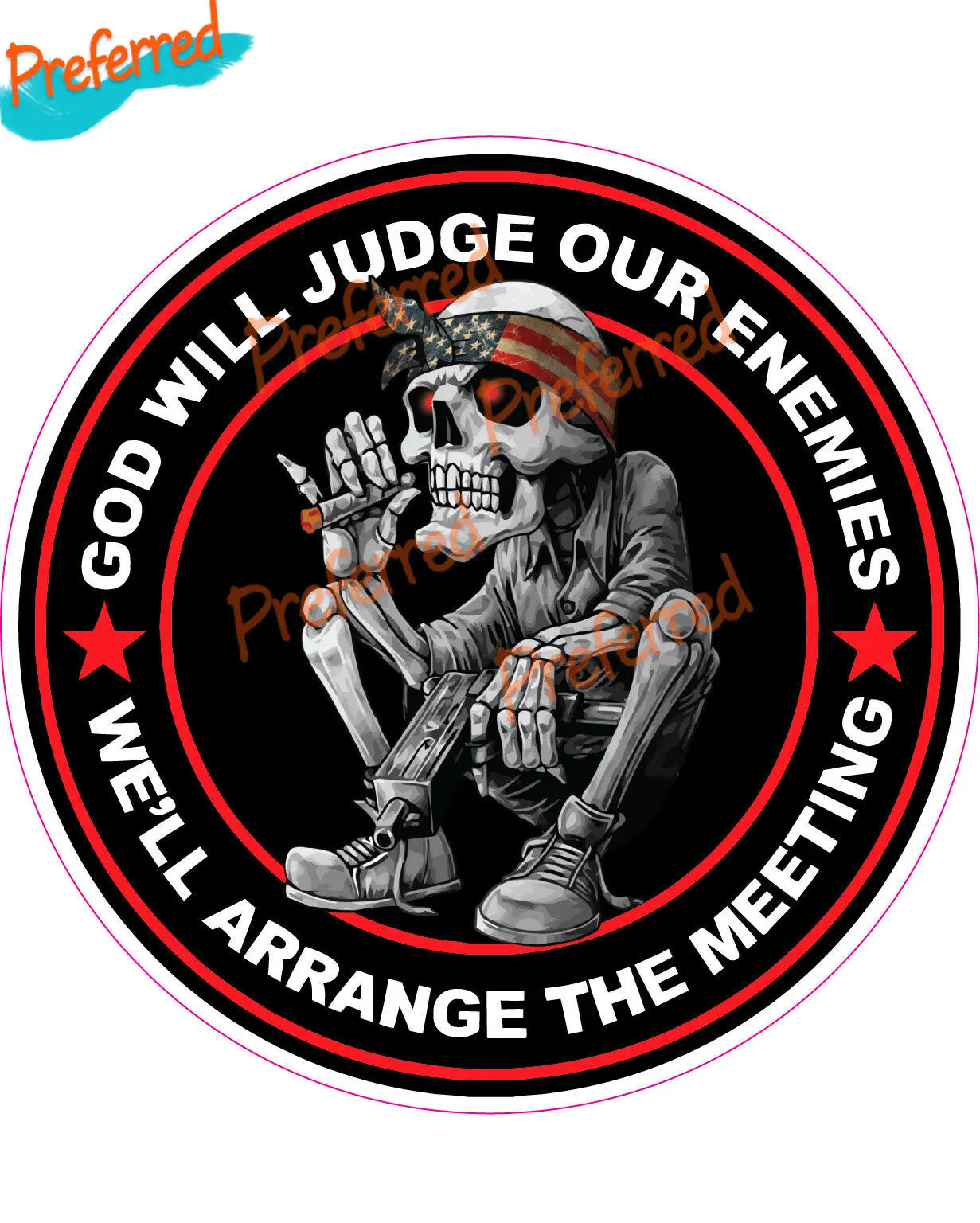 God Will Justice Our Fathers Skeleton American Flag Bandana Decalcomania