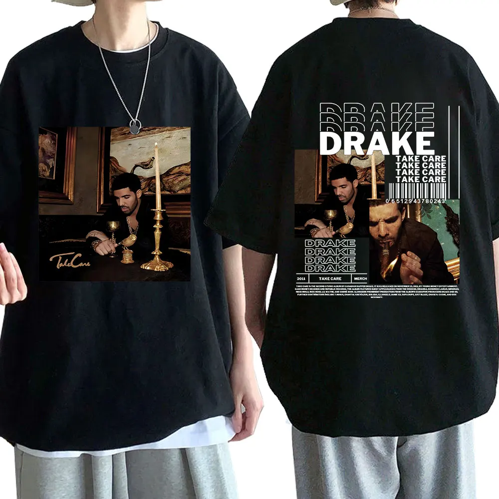 Rapper Drake Music Album Take Care Graphic T-Shirt Moda Uomo Hip Hop Vintage T-Shirt Oversize Casual Streetwear