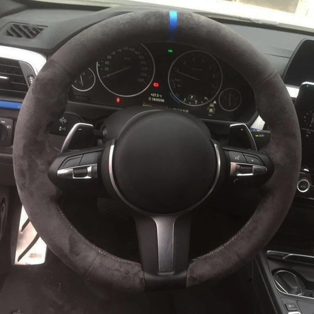 Anti-Slip Camoscio Nero Fai Da Te Car Steering Wheel Cover Per Bmw F30 M Sport F87 M2 F80 M3 F82 M4 M5 F12 F13 M6 F85 X5 M F86 F33 X6 M