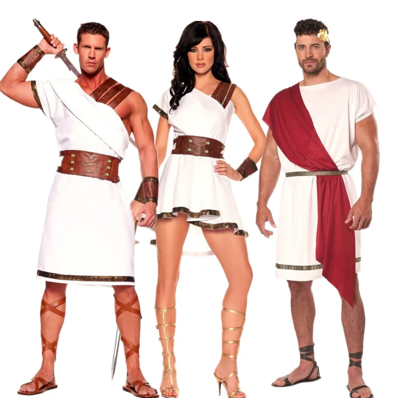 Donna Uomo Mitologia Roma Spartan Warrior Costume Cosplay Antico Dio Greco Dea Toga Dress Halloween Fancy Dress