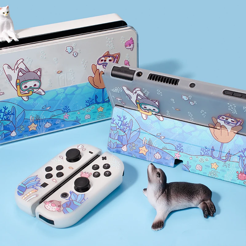 Switch Oled Case Cute Sea Cat Dog Guscio Protettivo Per Nintendo Switch Oled Joy-Con Controller Tpu Soft Hand Grip Full Cover