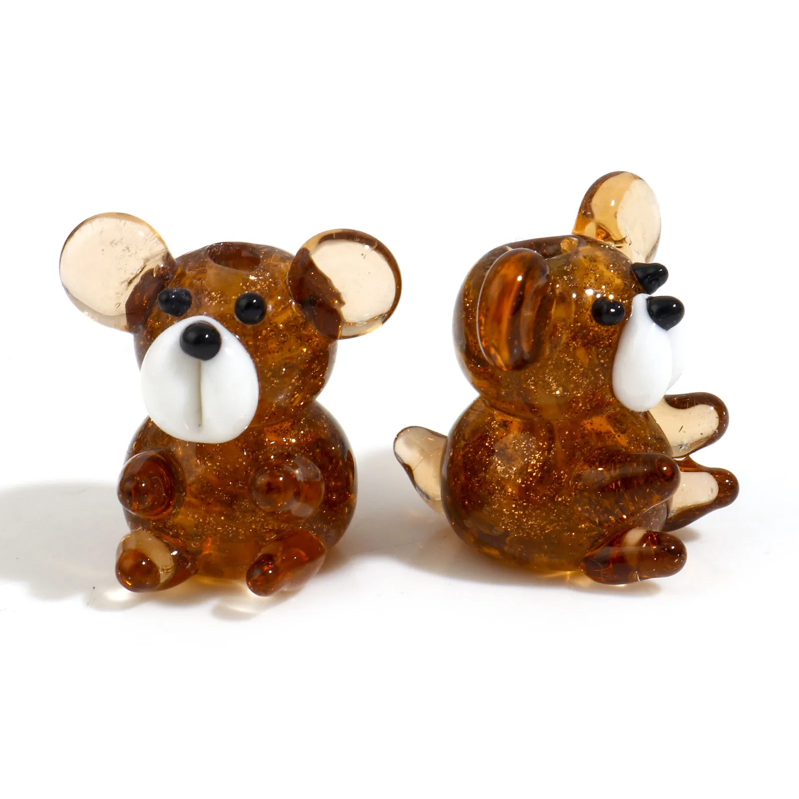 2Pcs 3D Bear Lampwork Glass Beads Animal Transparent Brown Beads For Diy Jewelry Making Beads 20Mmx19Mm, Hole: Approx 1.8Mm