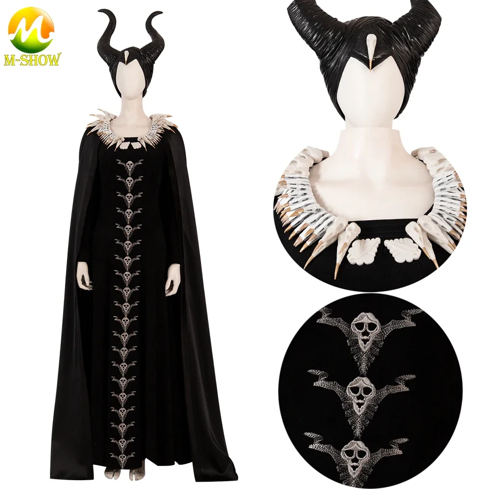 Halloween Witch Dress Costume Cosplay Lady Evil Black Dress Angelina Jolie Dark Witch Dresses For Carnival Party Custom Made