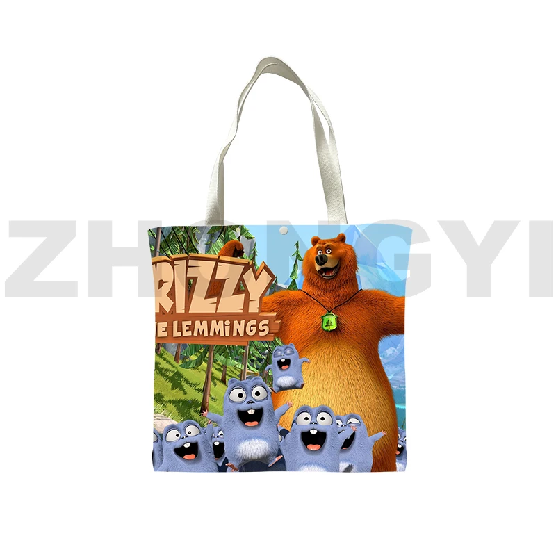Cute 3D Harajuku Grizzy E The Lemmings Borse Anime Borsa A Tracolla Fashion Canvas Tote Bag Mens Shopper Bag Borse A Tracolla