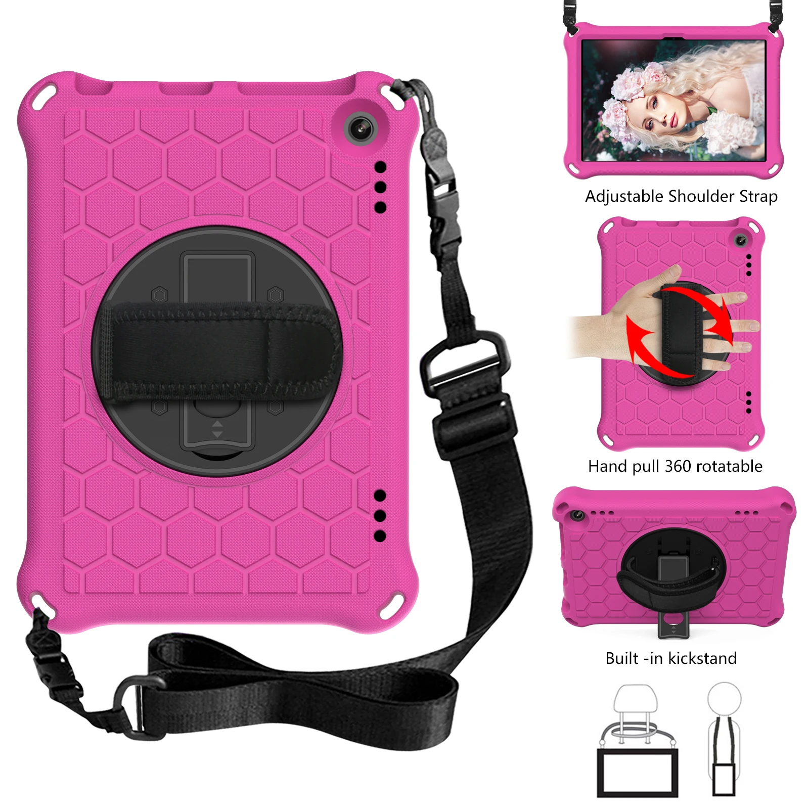 Custodia Per Amazon Kindle Fire Hd8 2020 Cover 360 Rotazione Cinturino Per Bambini Compresse Coque Per Amazon Kindle Fire Hd8 Plus 2020 Funda