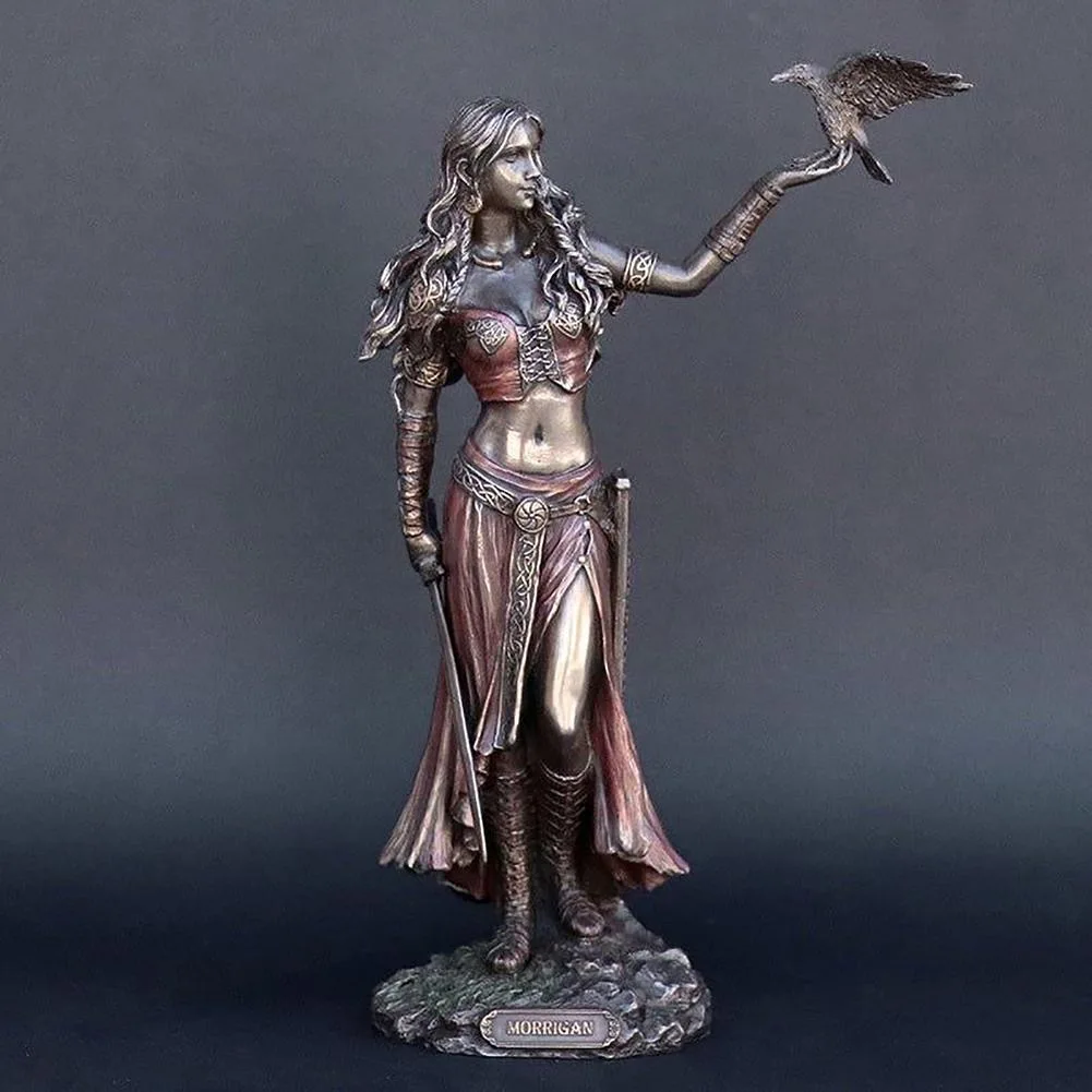 Statue In Resina Morrigan La Dea Celtica Della Battaglia Con Corvo E Spada Finitura Bronzo Statua 15Cm Decorazione Per La Casa Decoracion Hogar