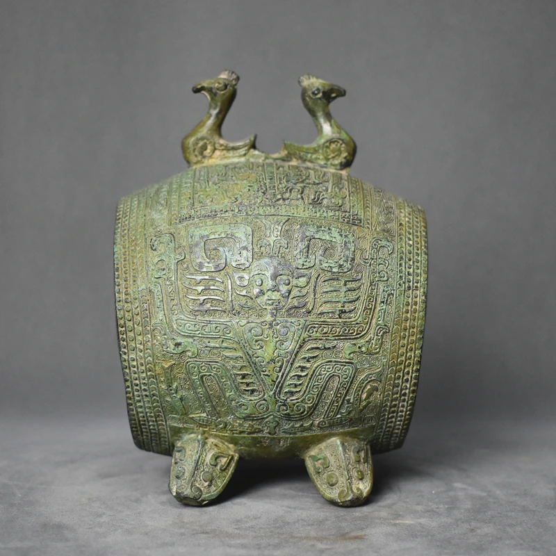 Sanxingdui Goddess Double Bird Drum Strumento Musicale Double Phoenix Drum Ornamenti In Bronzo Decorazione Della Casa Artigianato