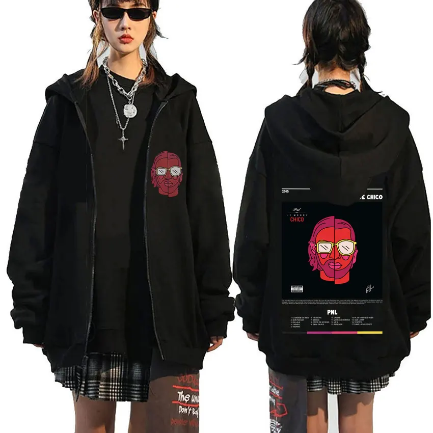 French Rapper Nl Le Monde Chico Album Graphic Zipper Felpa Con Cappuccio Uomo Donna Hip Hop Oversize Zip Up Jacket Felpa Vintage Da Uomo