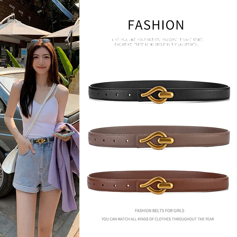 2022 New Retro Smooth Buckle Belt Ladies Vera Pelle Semplice Versatile Ins Style Jeans Dress Versatile Cintura Decorativa