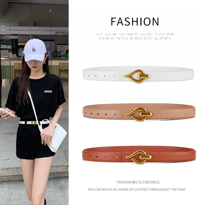 2022 New Retro Smooth Buckle Belt Ladies Vera Pelle Semplice Versatile Ins Style Jeans Dress Versatile Cintura Decorativa