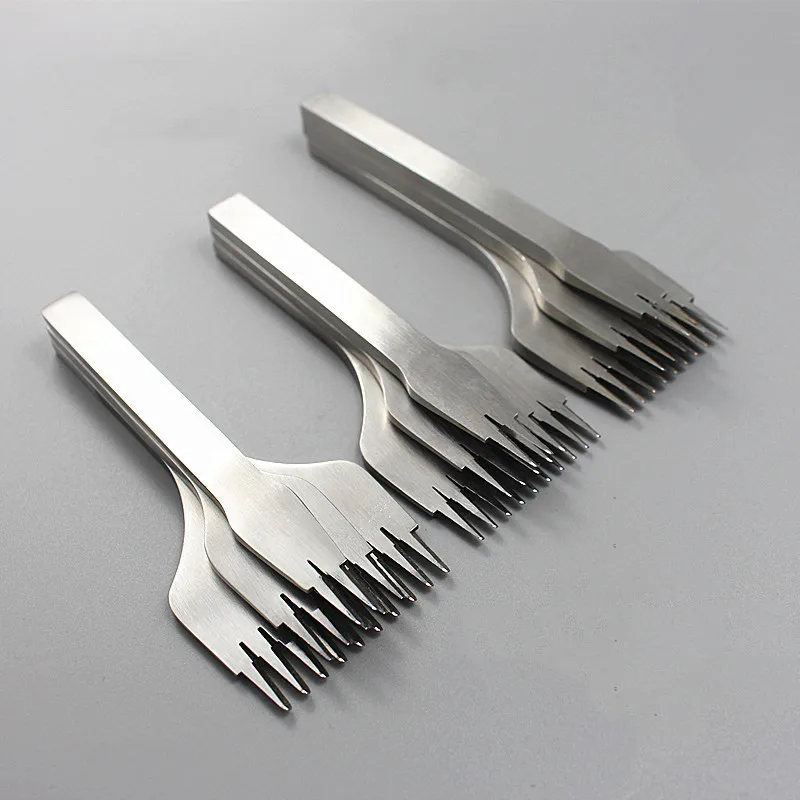 3 Pz/Set 2/5/10 Denti Prong Leather Die-Steel Scalpello French Style Pricking Iron Sharp Leather Punching Tool-2.7/3.0/3.38/3.85Mm