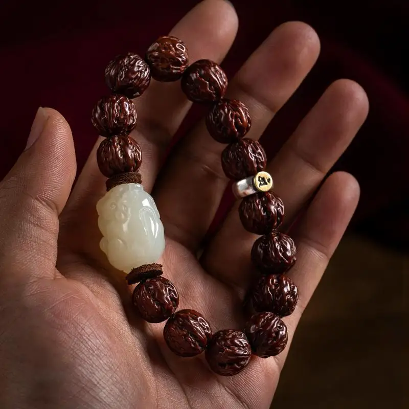 Umq New Purple Gold Mouse Bodhi Carving 12 Zodiac Life Buddha E Tian Jade Play Fortune Bracciale