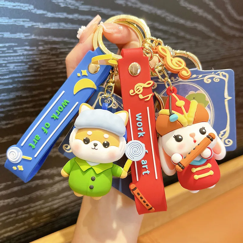 Cartoon Work For Art Play Flute Rabbit Pearl Pig Portachiavi Regalo Femminile Cute Animal Pour Milk Fox Maid Doll Portachiavi Bag Pendant