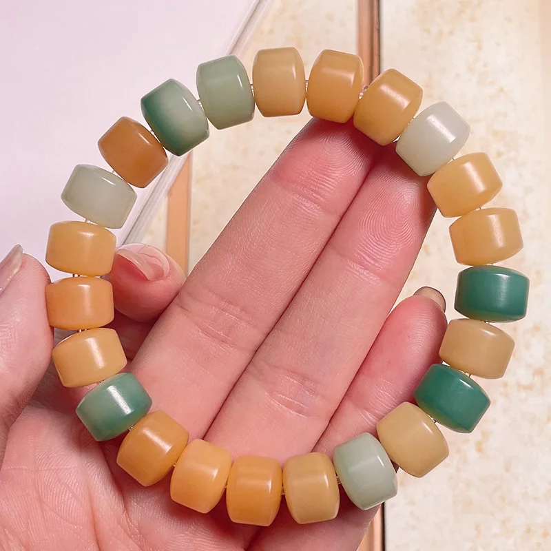 Braccialetto Naturale Bodhi Root Finger Soft Single Loop Raffinato Gold Wheel Buddha Beads Play Mens Jewellery