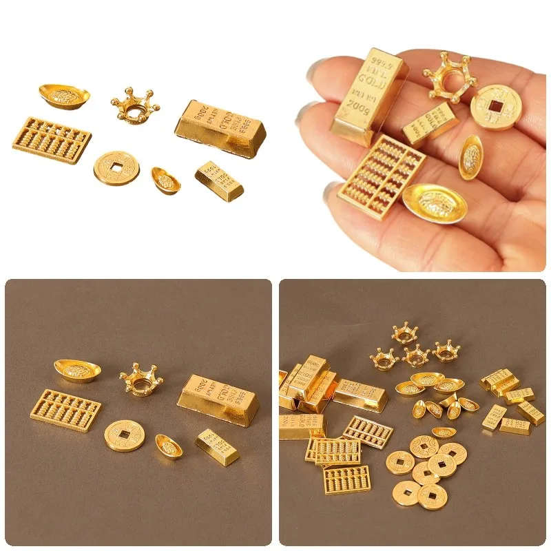 1Set 1:12 Dollhouse Monete D'Oro In Miniatura Lingotti Di Mattoni Dorati/Monete Di Rame/Lingotto D'Oro/Abaco/Corona Casa Delle Bambole Finta Gioca Gio